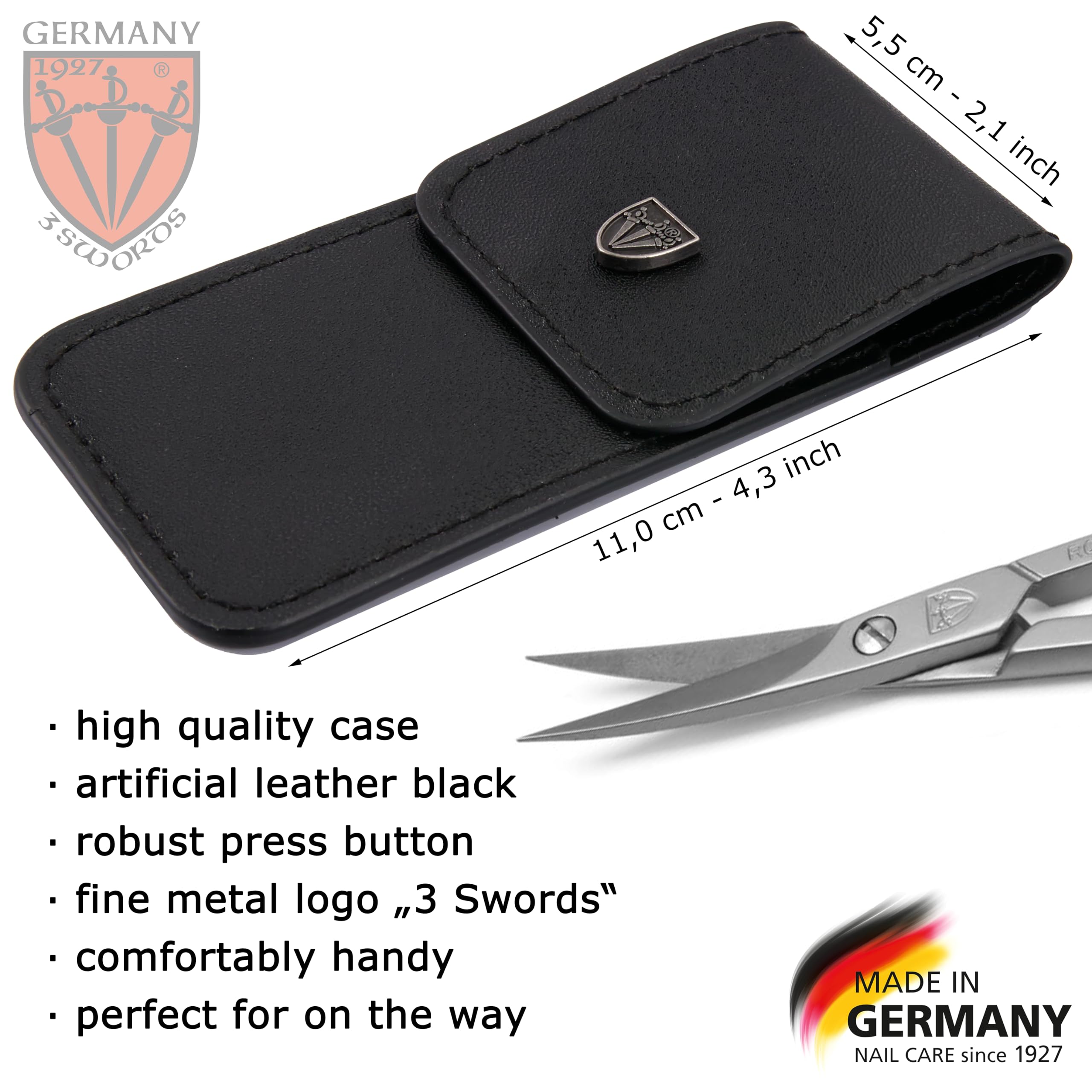 Poignée ergonomique des ciseaux cuticule incurvés 3 Swords Germany pour le confort.
