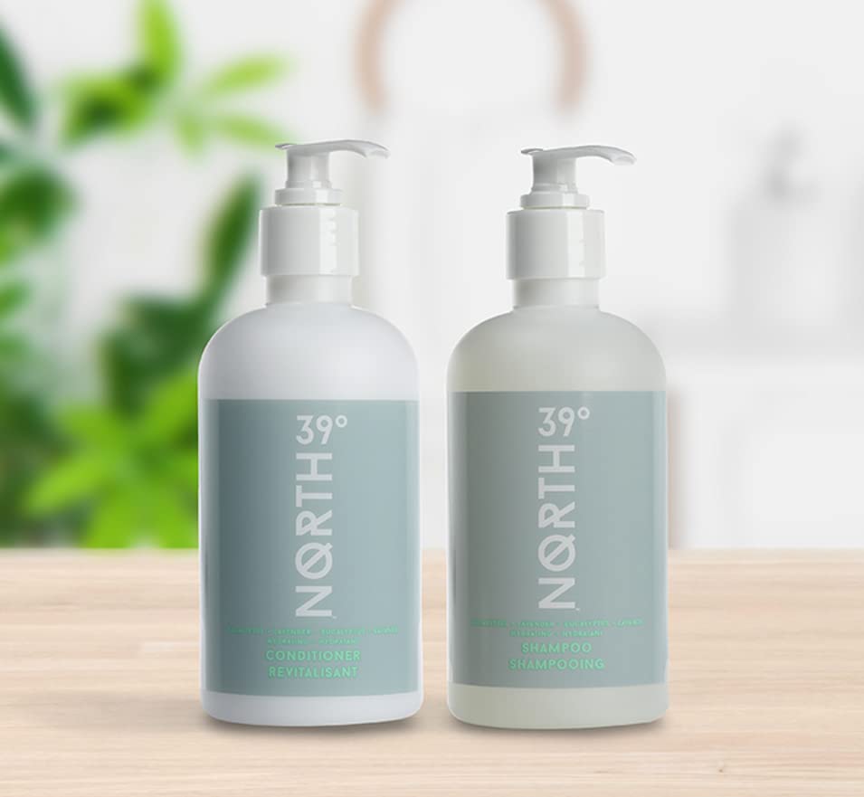 39° North: coffret shampooing et apres-shampooing, en presentation hôtel, idéale pour une routine maison.