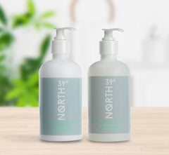 39° North: coffret shampooing et apres-shampooing, en presentation hôtel, idéale pour une routine maison.