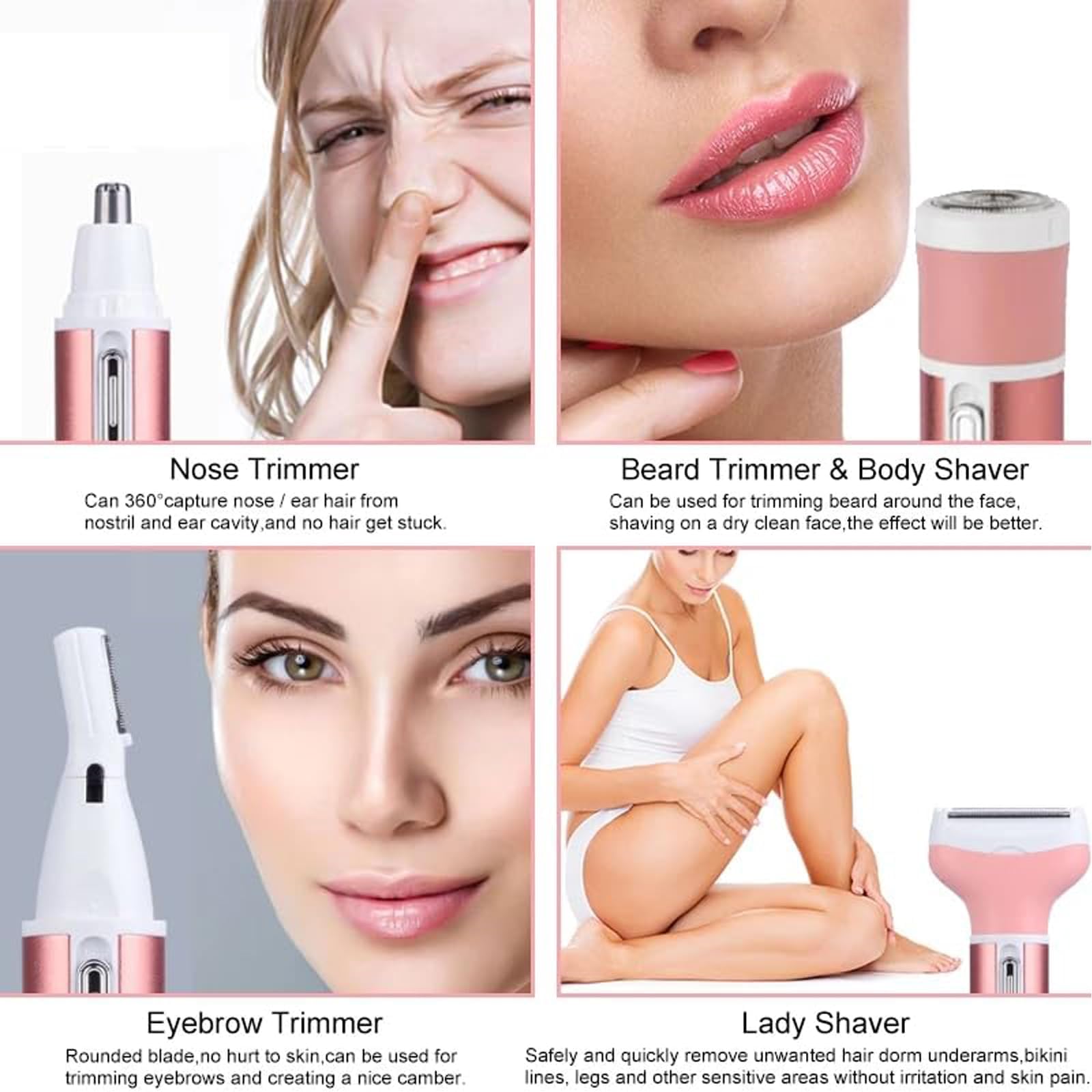 Cortapelos 4 en 1 para mujer: grooming corporal cómodo.