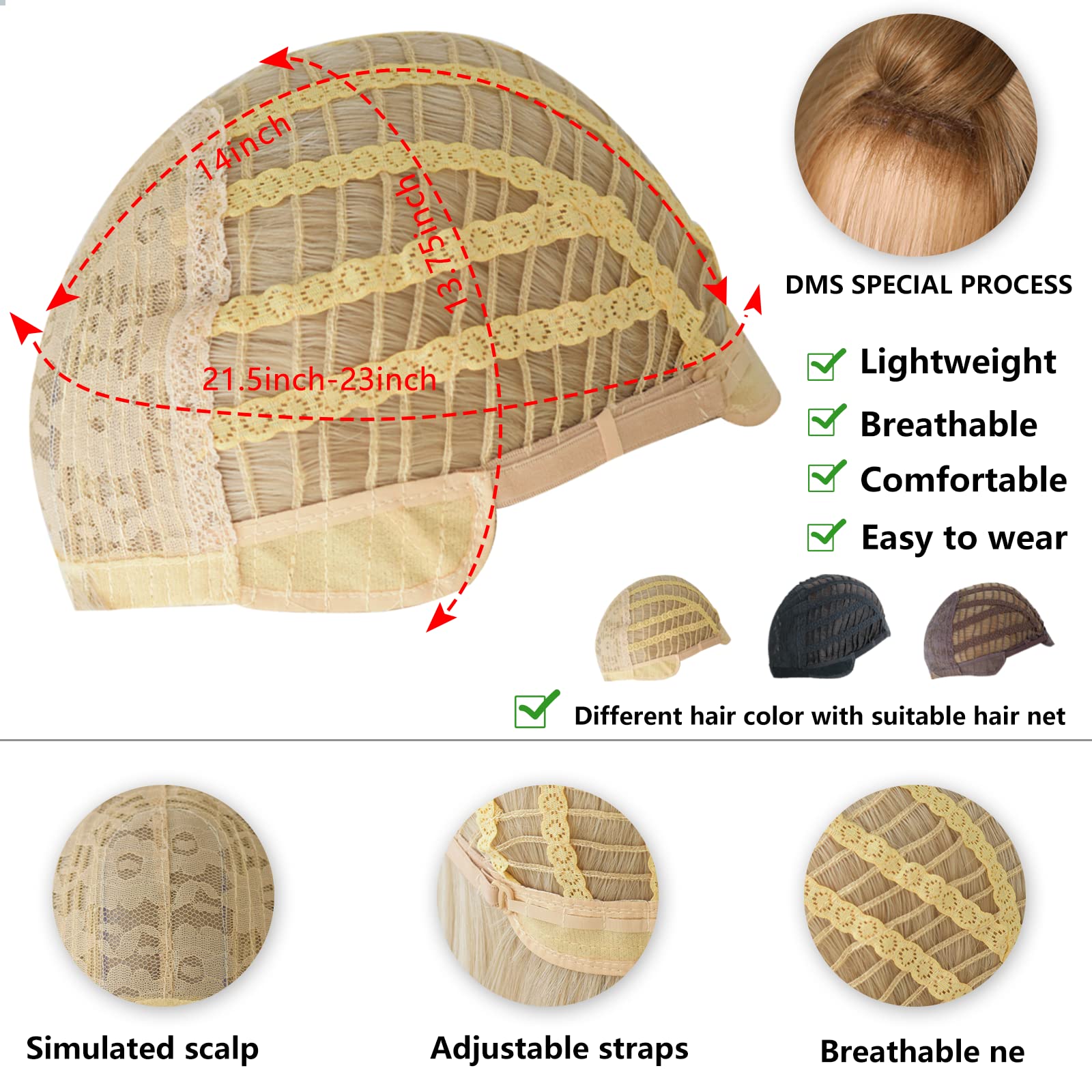 Peluca 7JHH WIGS, gorro de red transpirable para mayor comodidad.