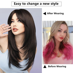 7JHH WIGS peluca de 24 pulgadas con capas rectas para movimiento suave