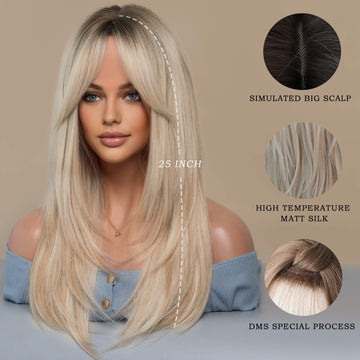 Peluca 7JHH WIGS, longitud media de 24-25 pulgadas con volumen equilibrado.