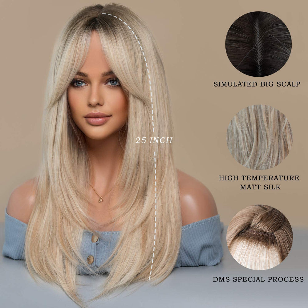 Peluca 7JHH WIGS, longitud media de 24-25 pulgadas con volumen equilibrado.