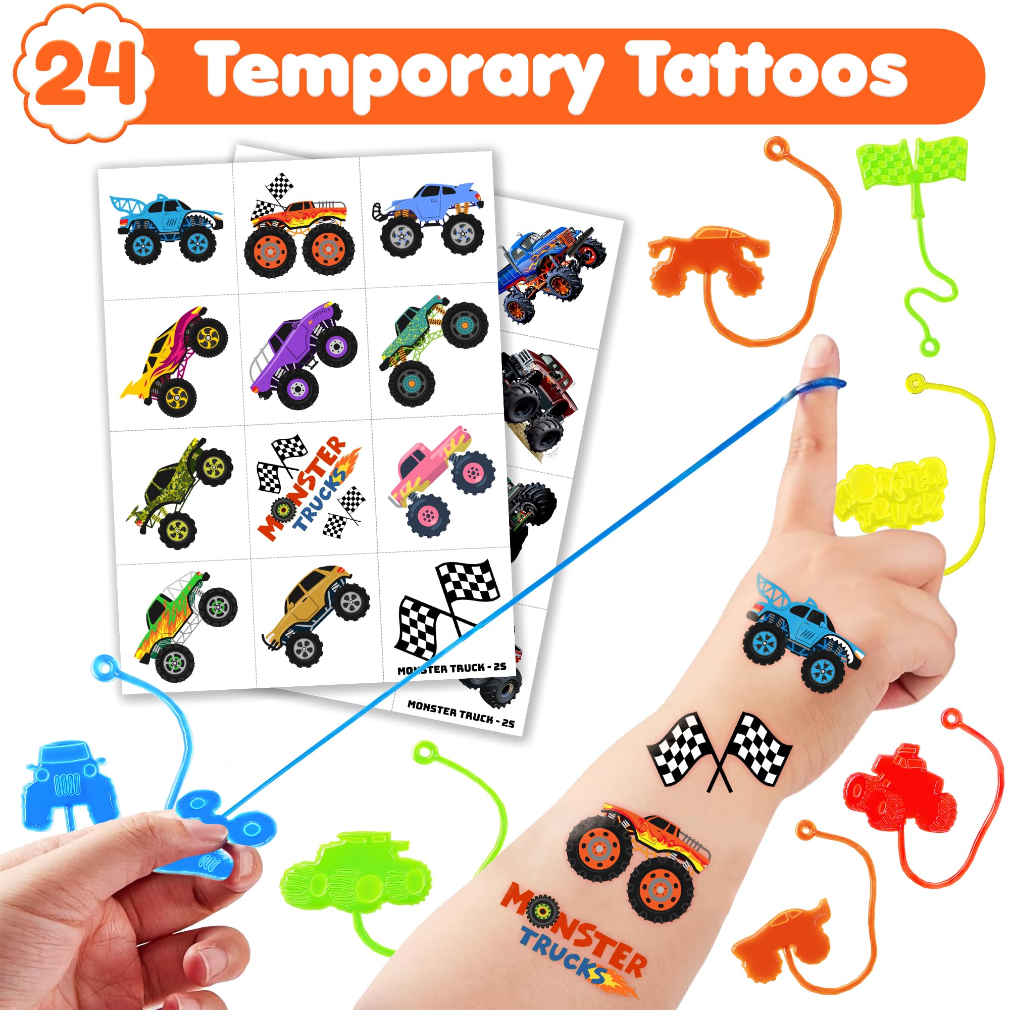 Tatuajes temporales de camión monstruo 91STICKYHAND para diversión rápida