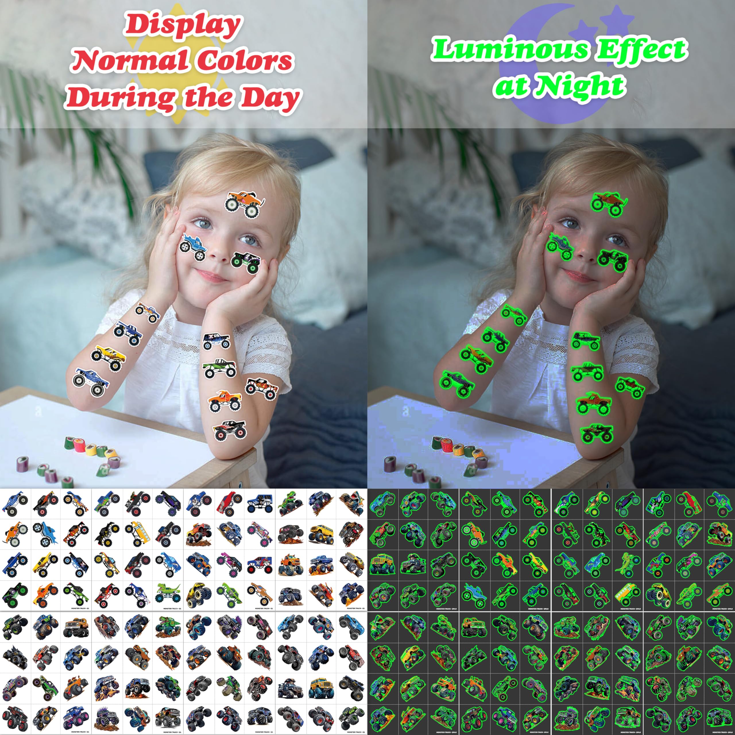 91TATTOOS camión-monstruo, paquete de 96 tatuajes para múltiples momentos.