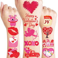 91TATTOOS tatuajes temporales de corazones de San Valentín, perfectos para fiestas y manualidades