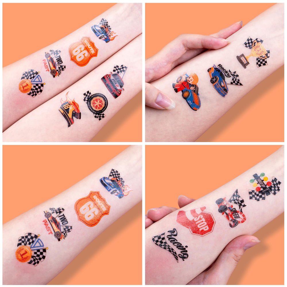 Decoración de fiesta temática de carreras con 91TATTOOS