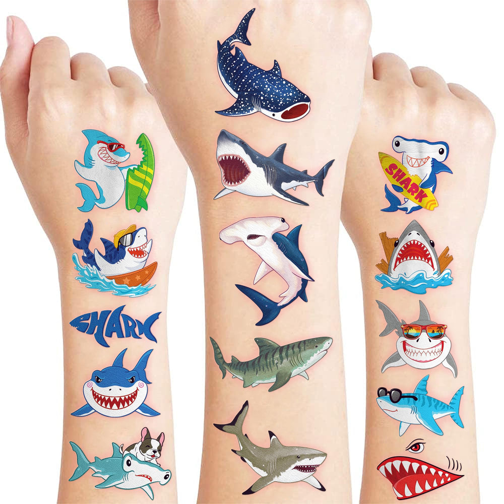 91TATTOOS paquete-8-hojas-tatuajes-tiburones: ideal para fiestas infantiles