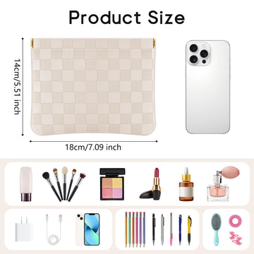 Sightor bolsa de maquillaje con cuadros beige, elegante y fácil de limpiar.