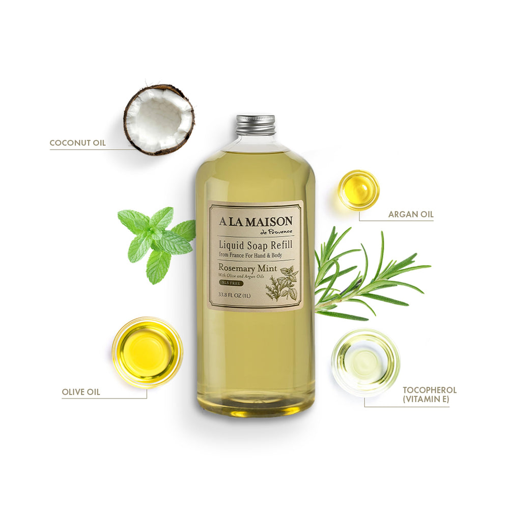 Formule végétale avec huiles essentielles pour une douceur sur la peau.