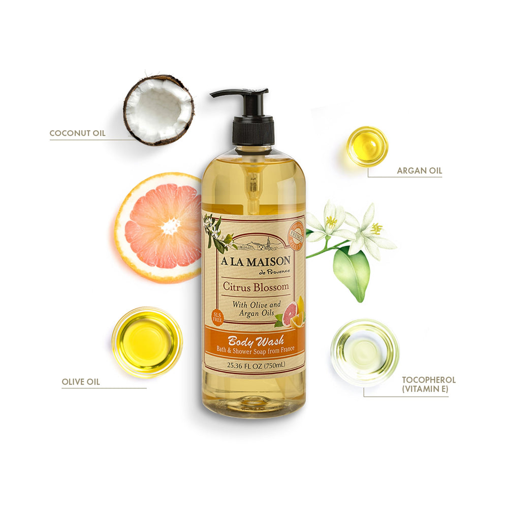 A LA MAISON Citrus Blossom gel de ducha, vertido en la mano, experiencia suave