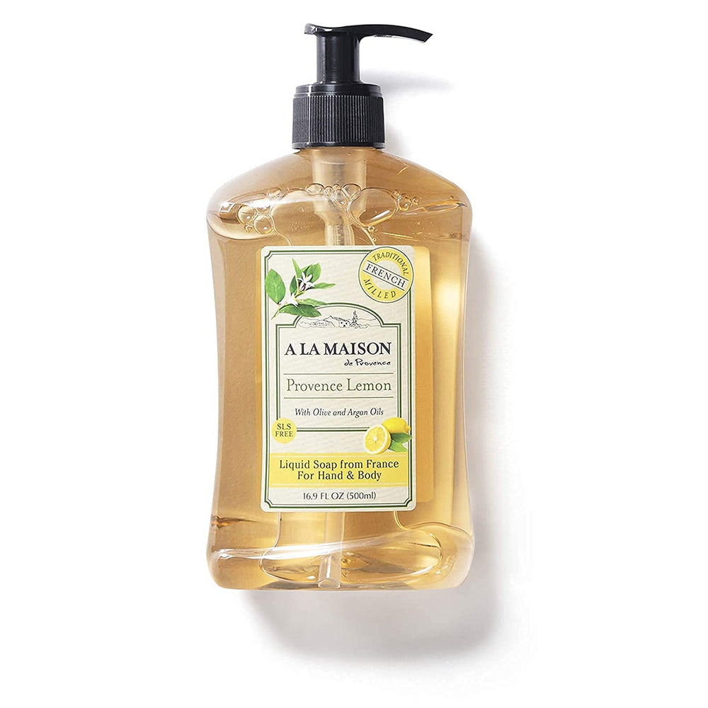 A LA MAISON Provence Limón, botella de jabón líquido para manos, lavado suave.