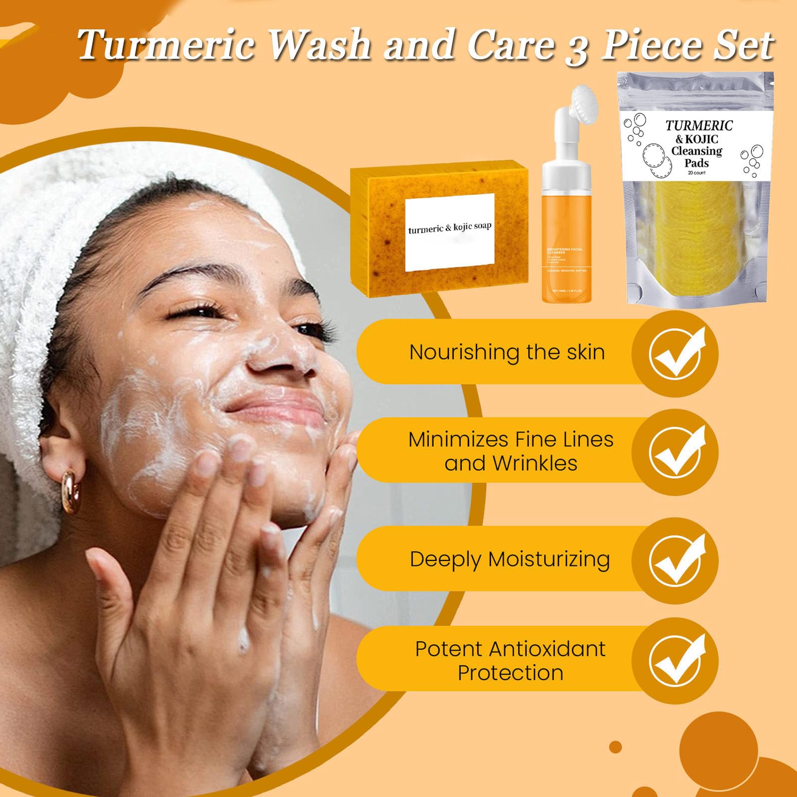 Aacnre discos faciales cúrcuma, exfoliación suave para piel sensible.