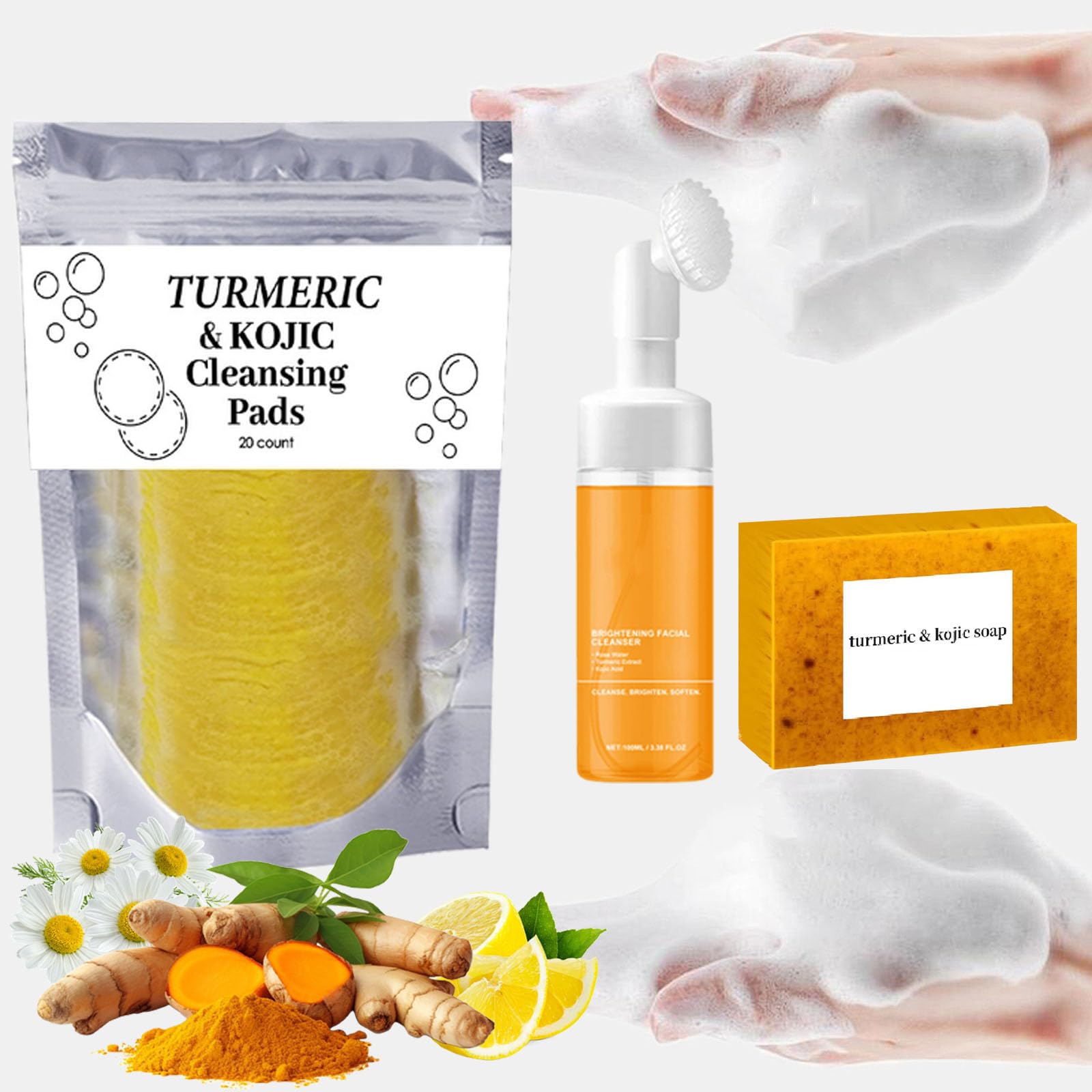 Aacnre discos limpieza facial cúrcuma, preparación para rutina diaria.