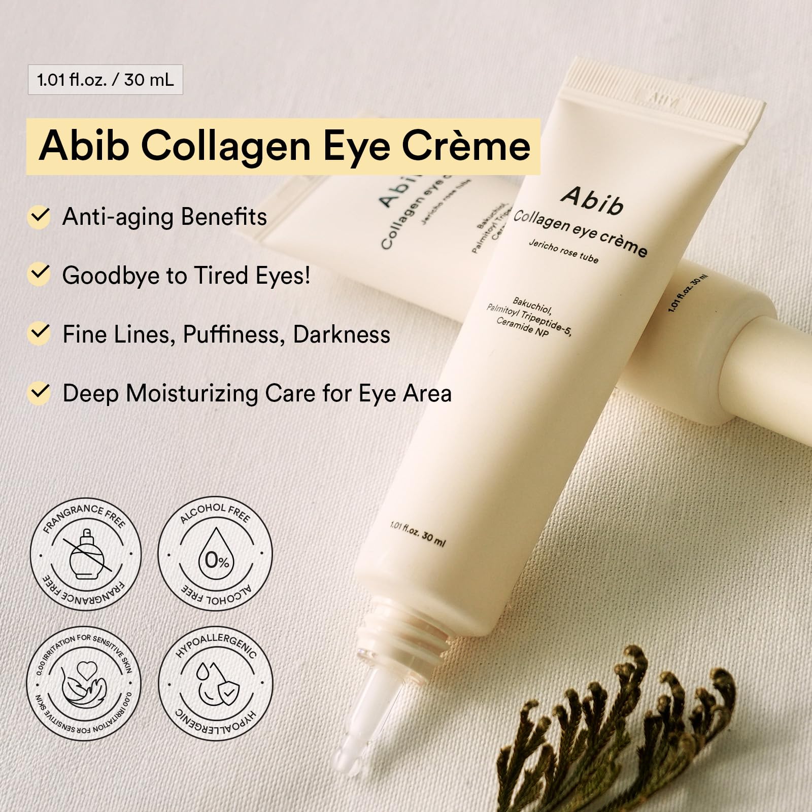 Abib hongo chaga, nutrición profunda para piel alrededor de ojos cansados.
