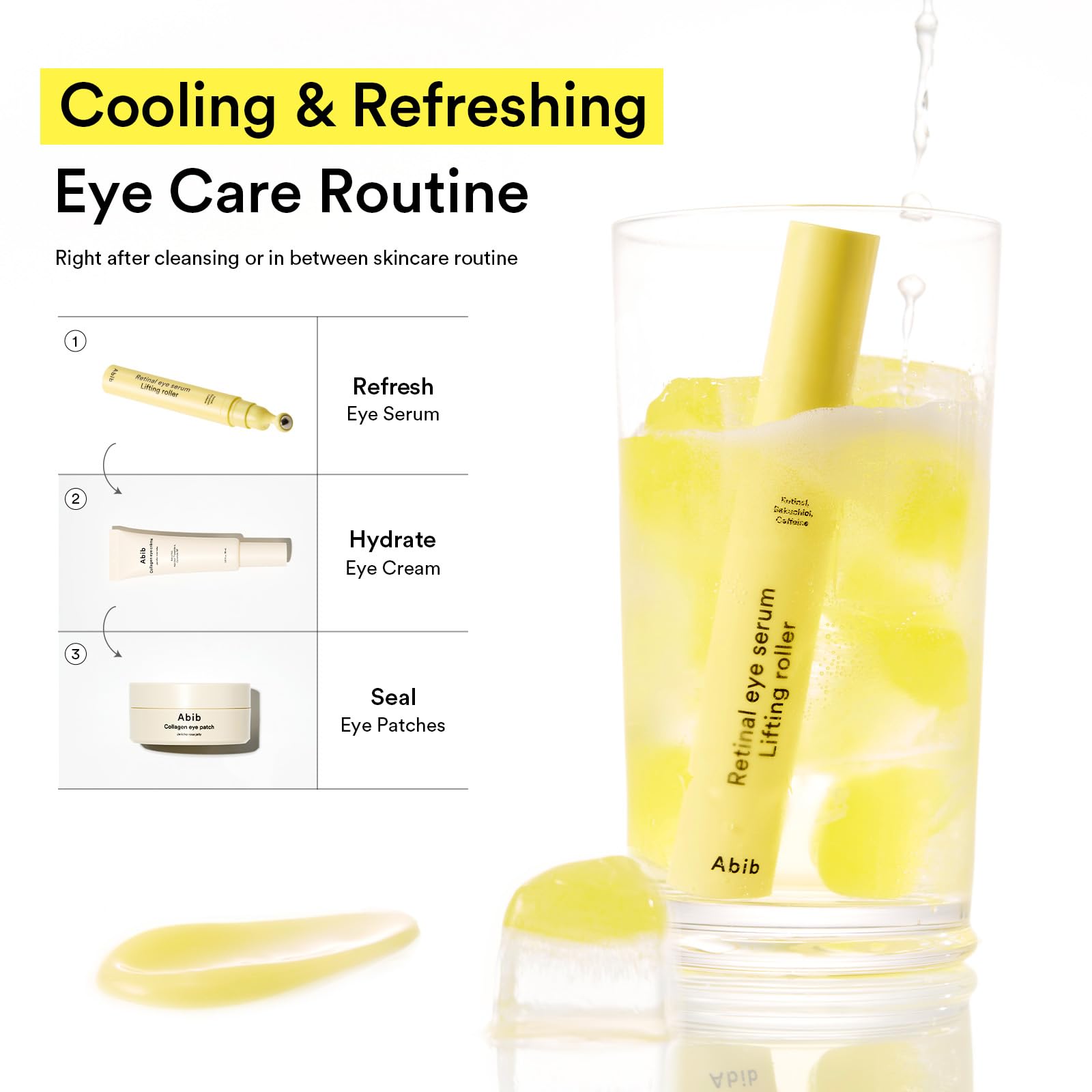 Abib anti-aging eye care gel delivers cooling comfort during use.