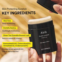 Ingredientes aloe y centella en Abib Quick Sunstick para piel sensible