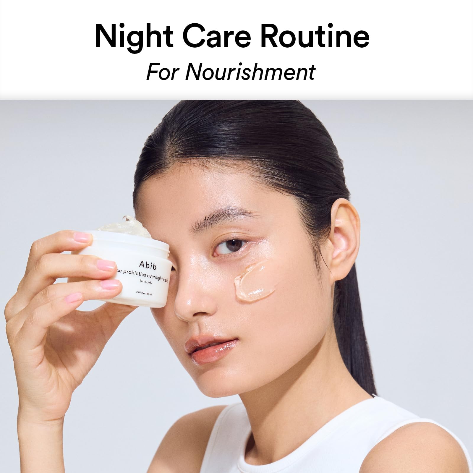 Abib Rice Probiotics Overnight Mask Barrier Jelly cap closeup highlighting texture for moisture.