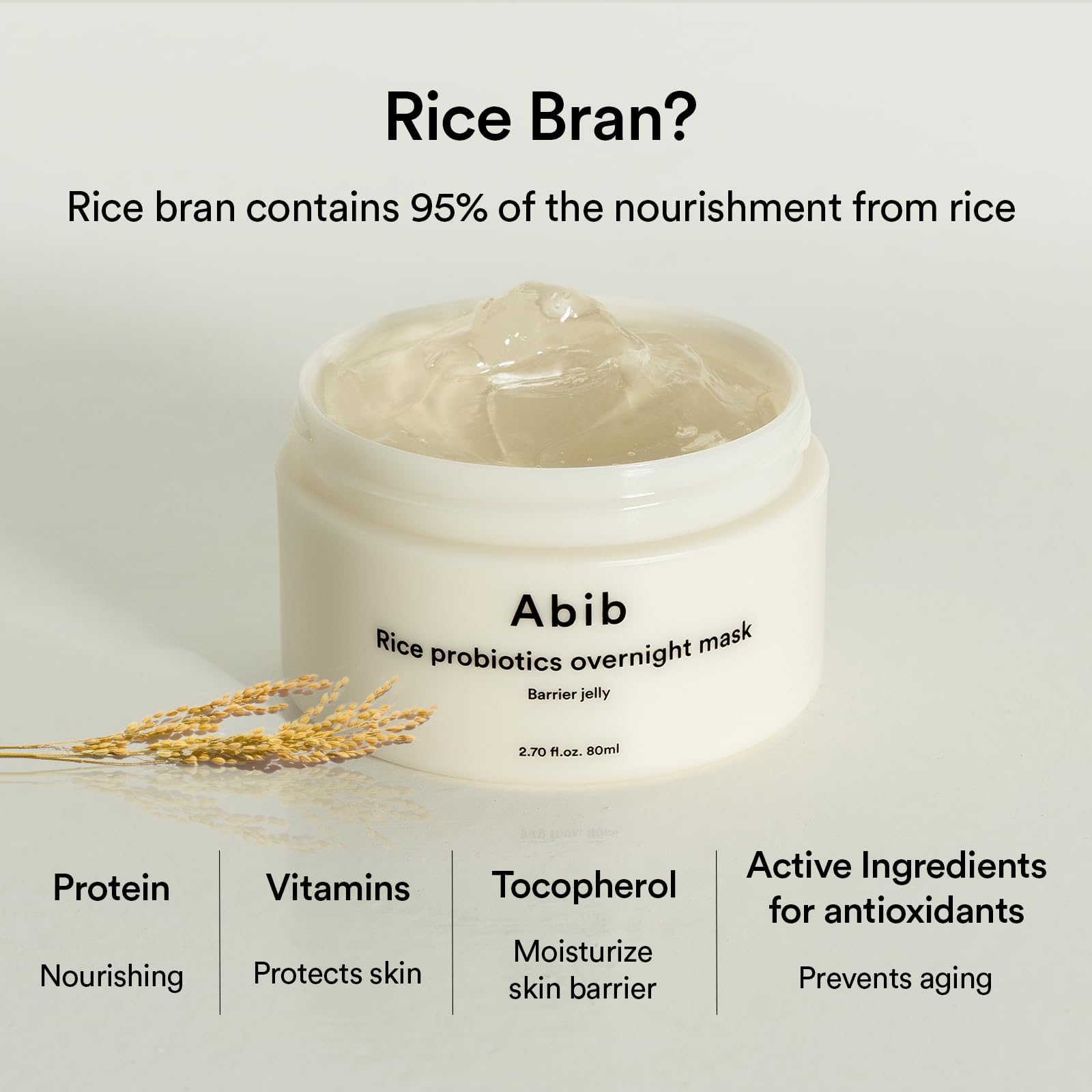 Abib Rice Probiotics Overnight Mask Barrier Jelly spread on skin demonstrates overnight nourishment.