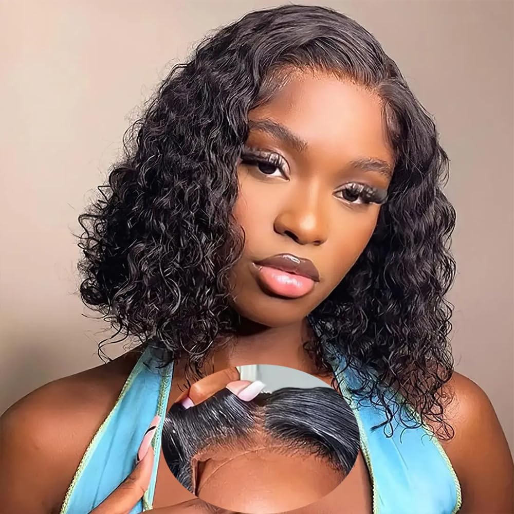 Peluca Ablvari Bob Curly de agua onda con cierre lace 4x4 para un acabado natural