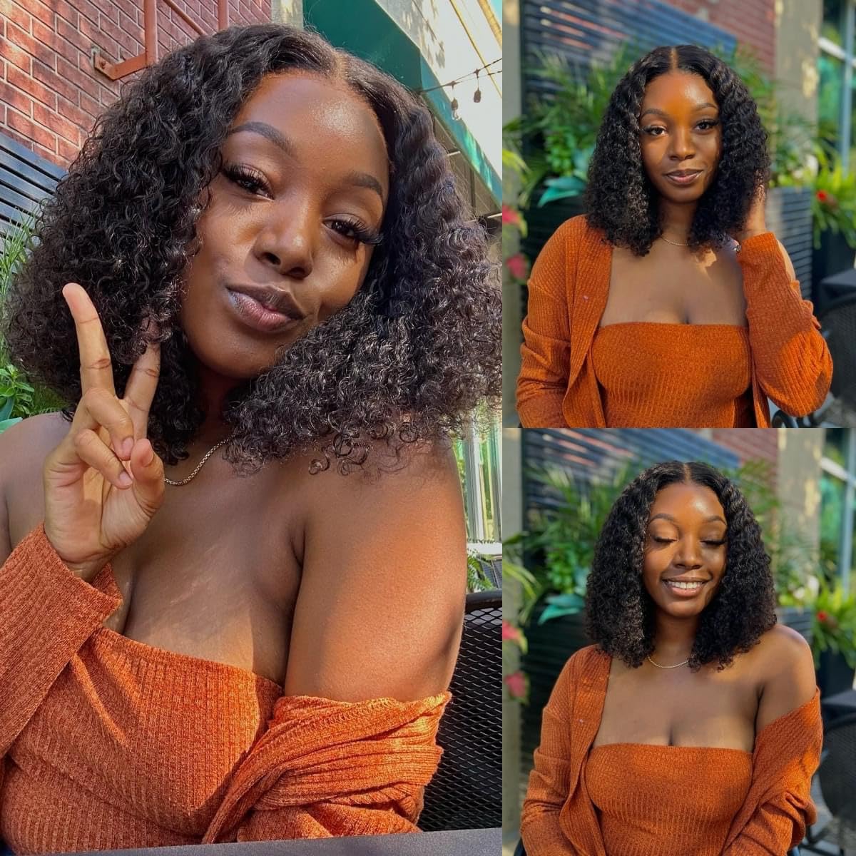 Peluca Ablvari bob curly con línea de cabello natural para un look suave