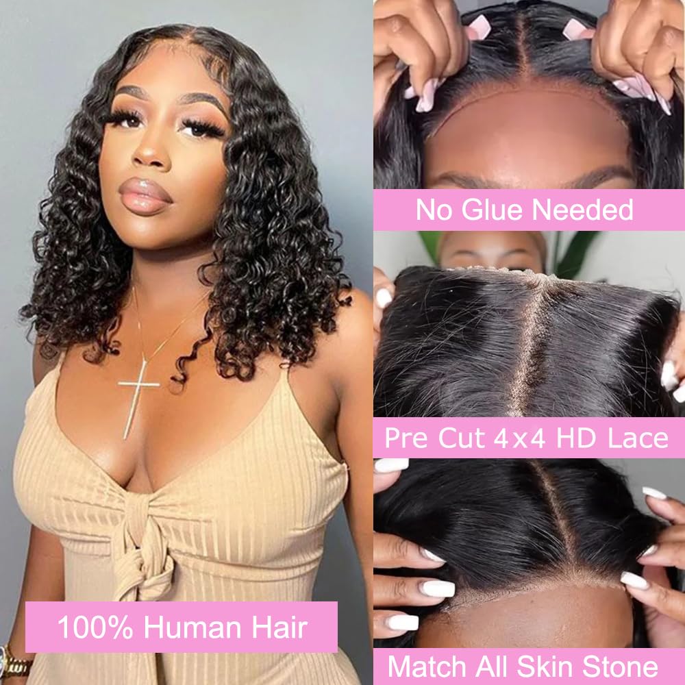 Peluca Ablvari bob curly sin pegamento con cierre lace, instalación rápida y limpia