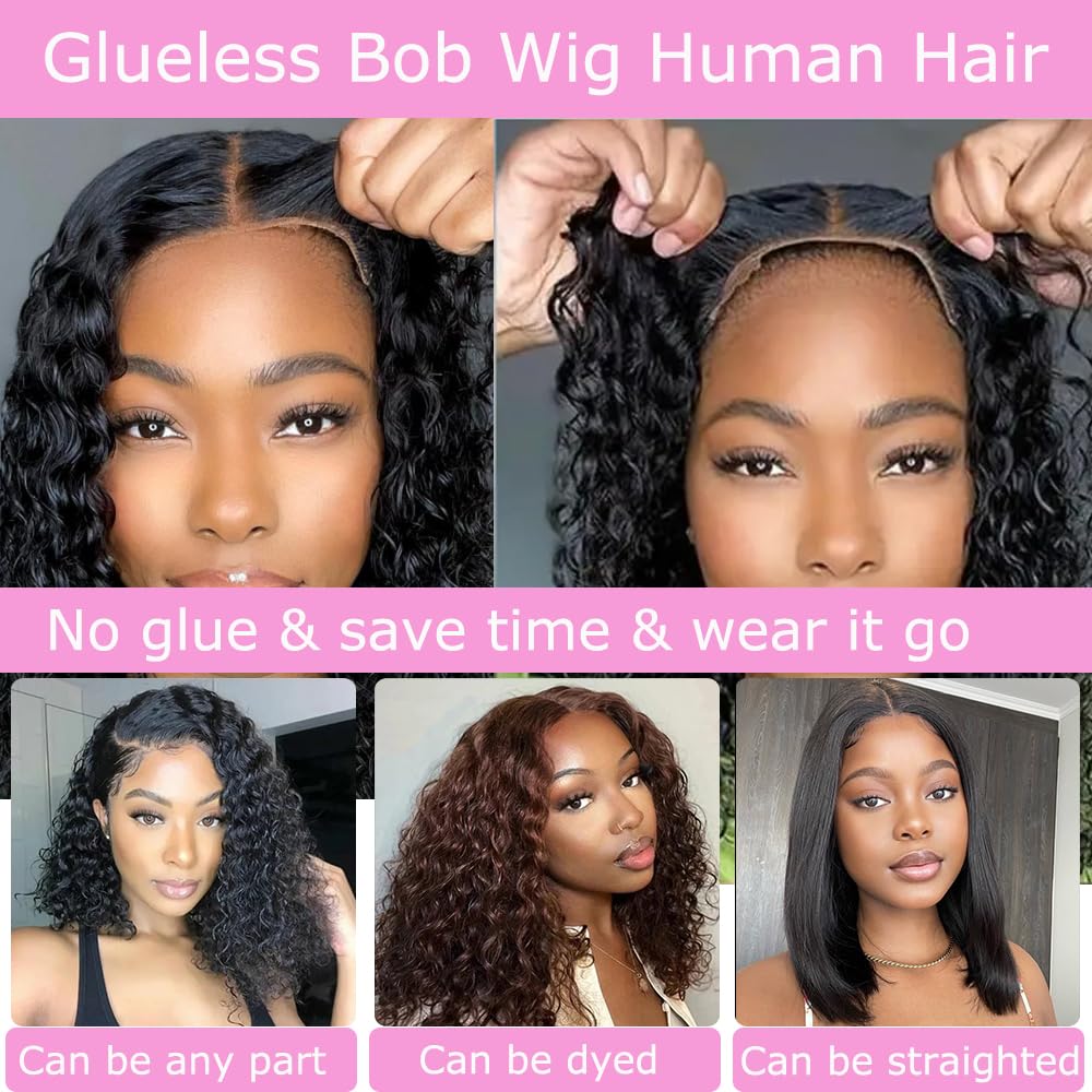Peluca Ablvari curly bob con tapa 3D domo y cierre lace, ajuste cómodo