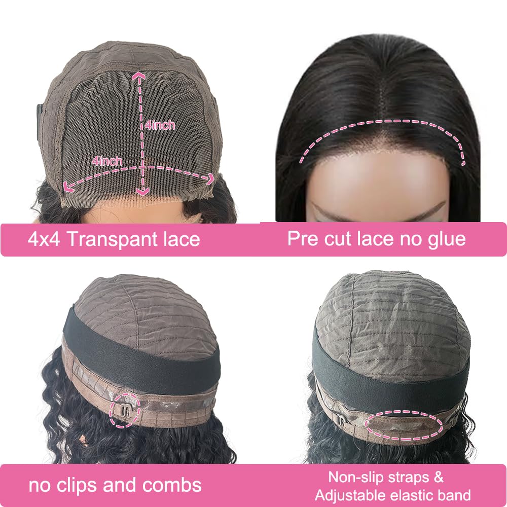 Peluca Ablvari bob curly para uso diario sin pegamento, colocar rápidamente