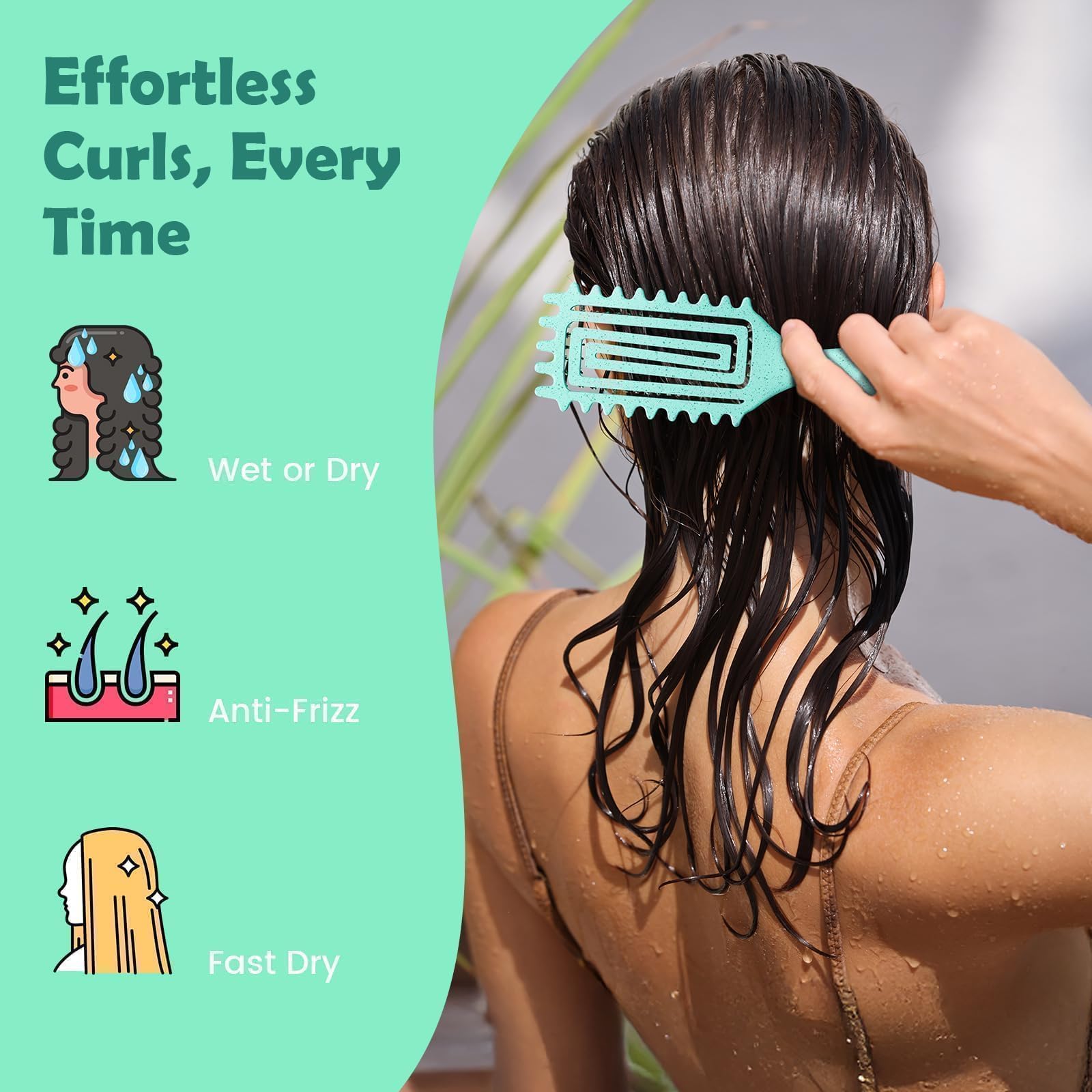 ABOYOY cepillo definidor de rizos ideal para peinado con cabello mojado.