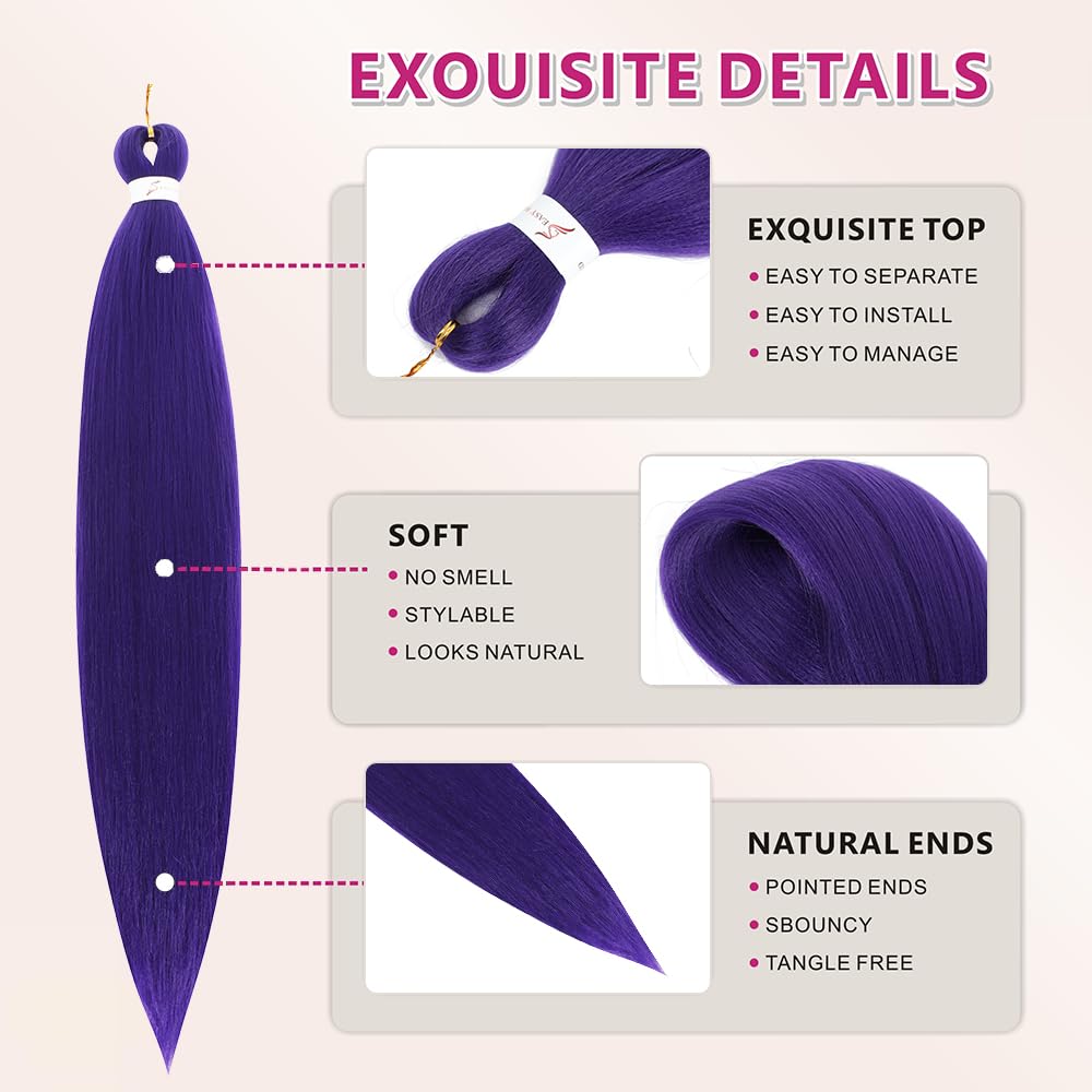 Abrastin pelo trenzado morado 20p, fácil de peinar gracias a fibra sintética