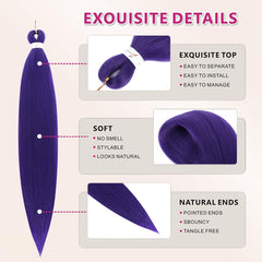 Abrastin pelo trenzado morado 20p, fácil de peinar gracias a fibra sintética