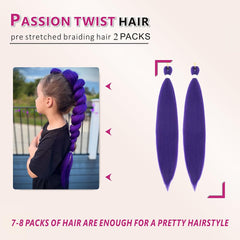 Abrastin pelo trenzado morado 20p, textura yaki suave y aspecto natural