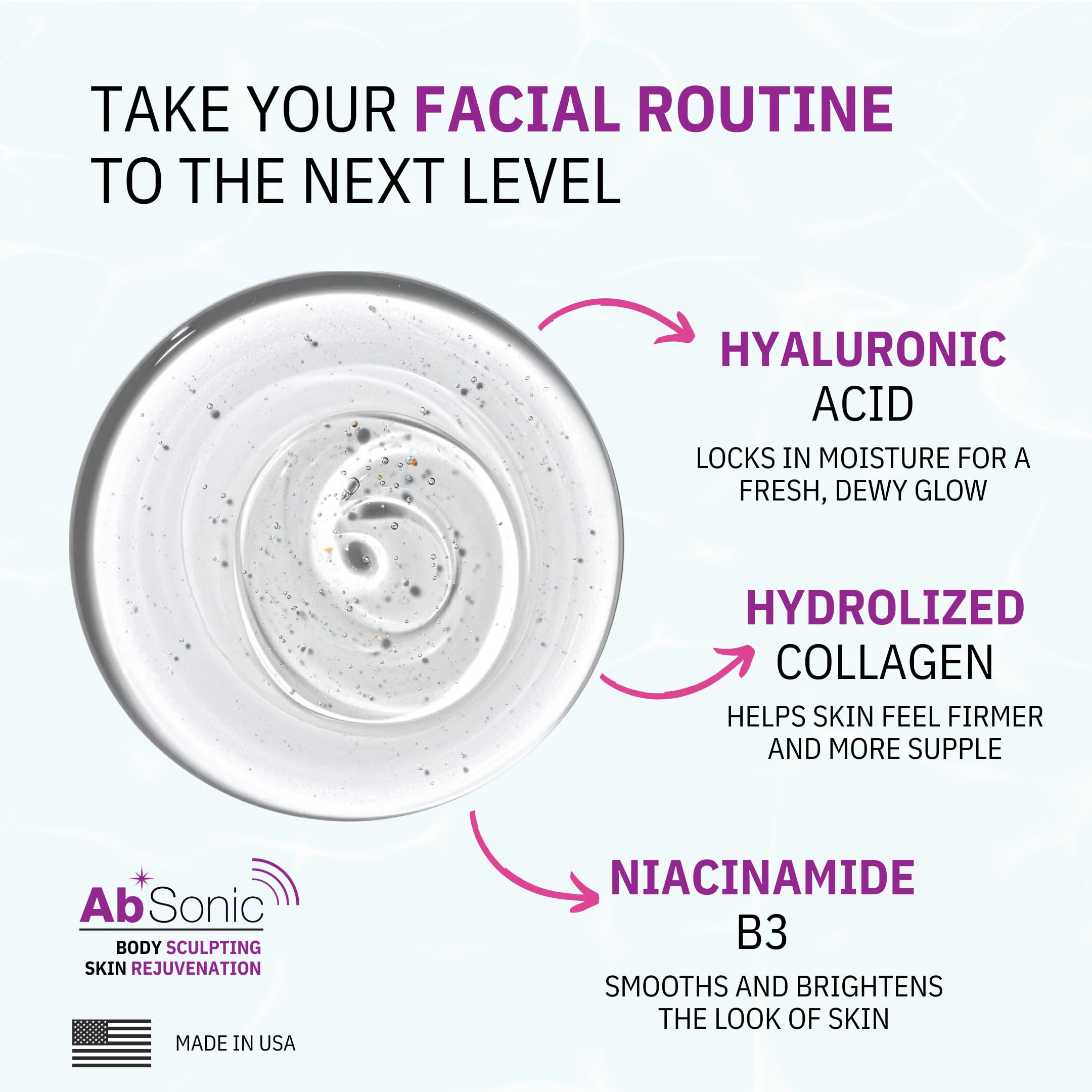 Absonic Glow: gel transparente que facilita deslizamientos suaves durante la rutina facial.