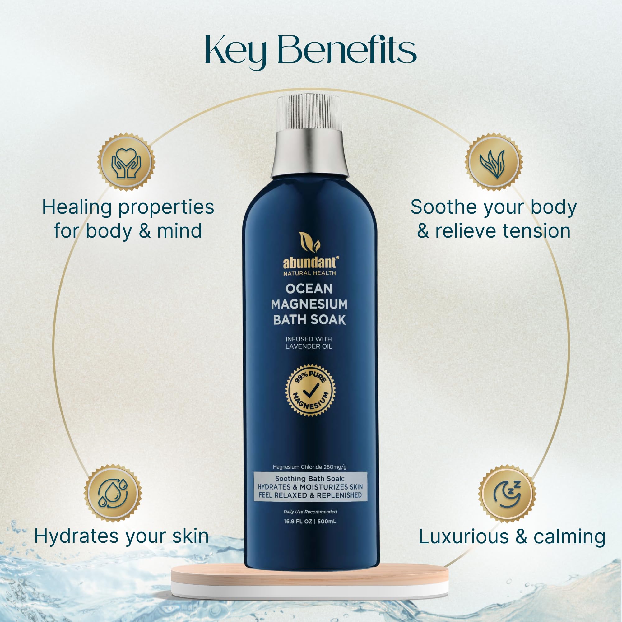 Abundant Natural Health: sales de magnesio puras al 99% para relajación muscular.