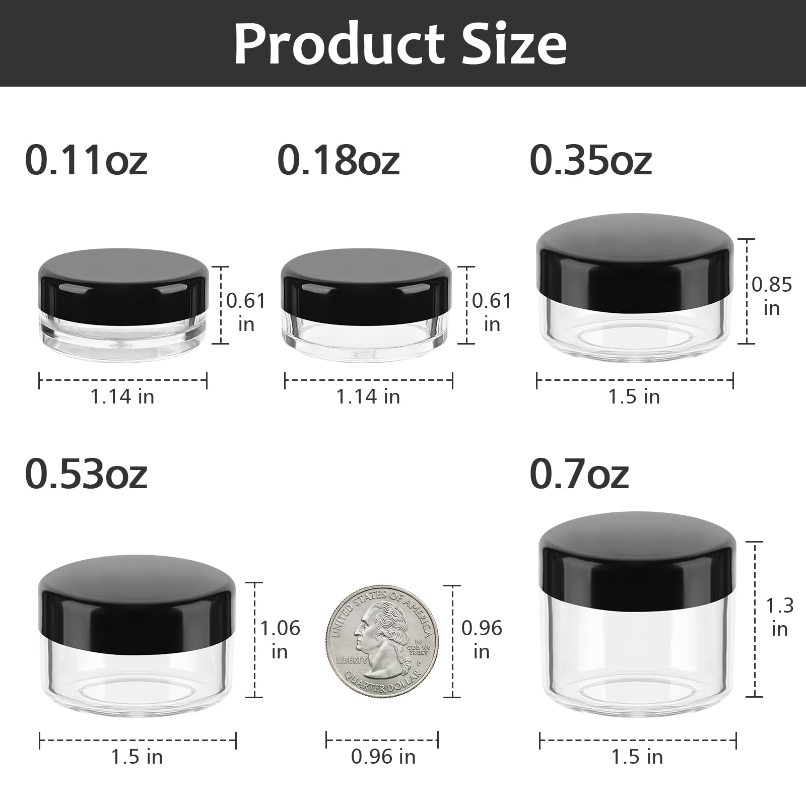 Accmor contenedores maquillaje viaje 5 g con tapa negra, ideales para muestras de cosméticos
