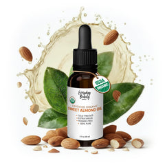 Aceite de Almendra Dulce Orgánico — botella ámbar con gotero para aplicación suave