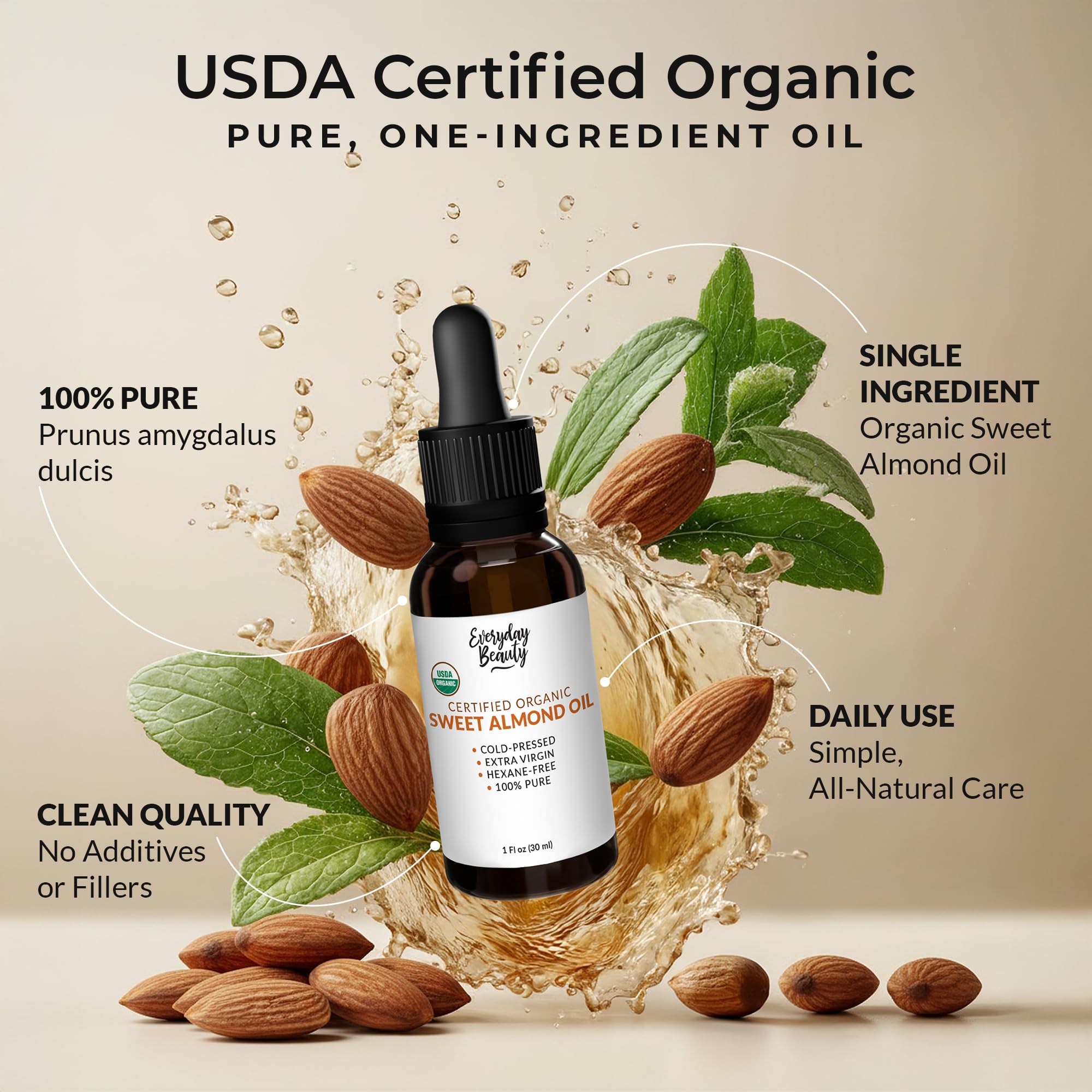 Aceite de Almendra Dulce Orgánico — uso diario facial con gotero de precisión