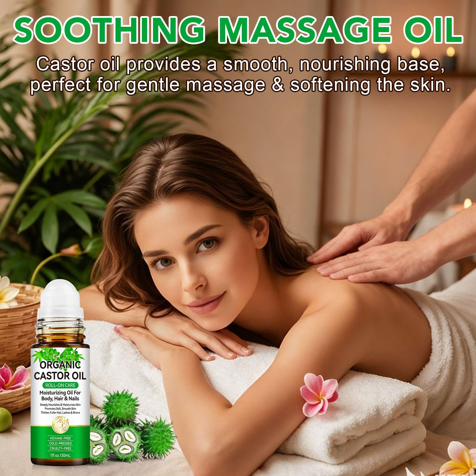 Masaje facial con aceite de ricino para piel suave y saludable.