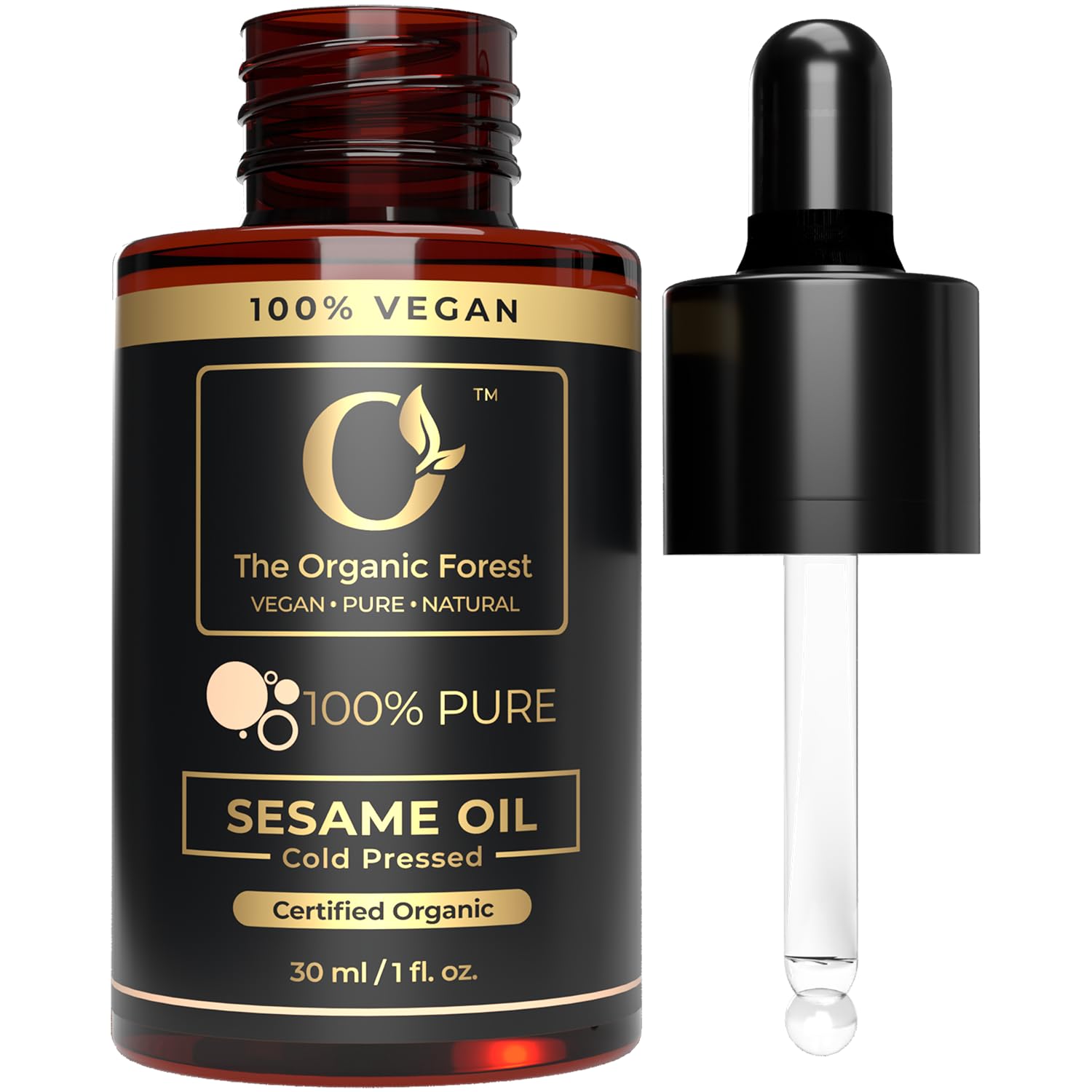 The Organic Forest Aceite de sésamo orgánico en botella, hidratación diaria de la piel.