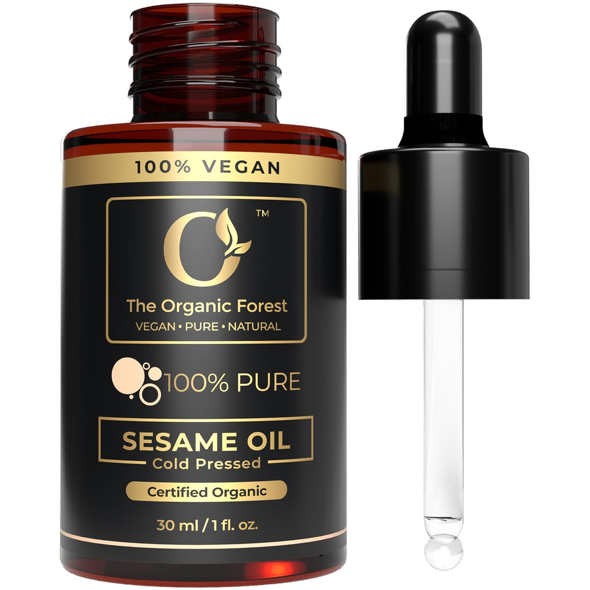 The Organic Forest Aceite de sésamo orgánico en botella, hidratación diaria de la piel.