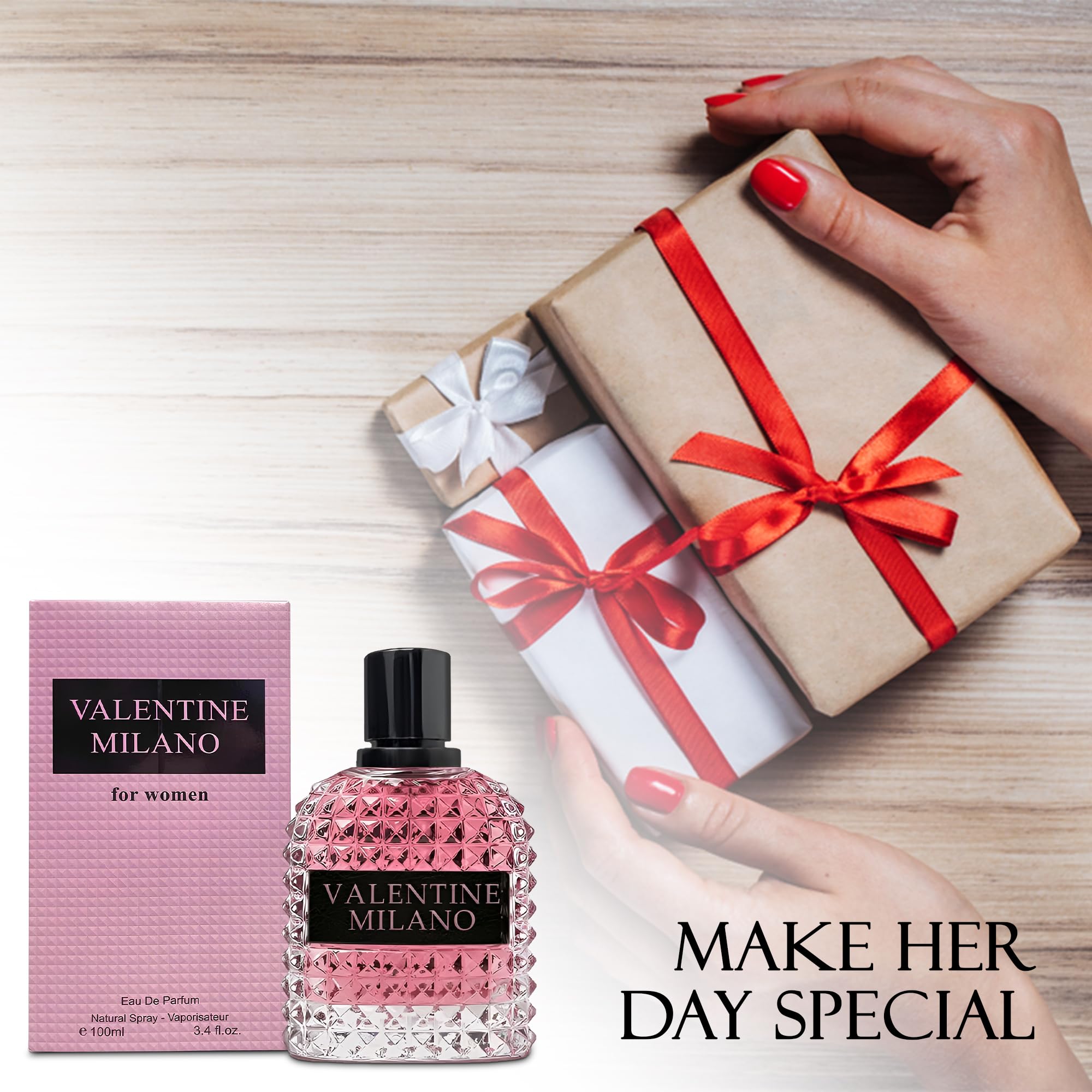 A CENTER Milano Perfume para mujer, detalle del tapón suave para manejar fácilmente.