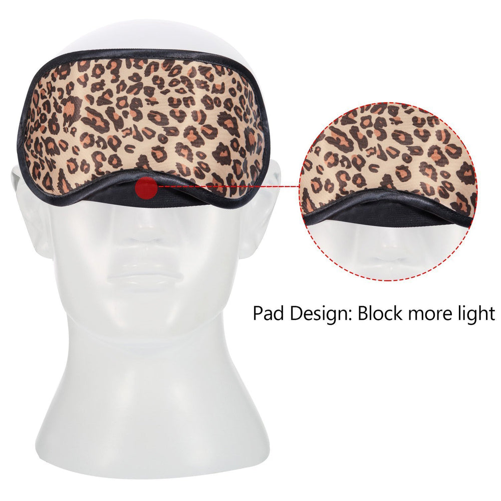 Acfun mascarilla de ojos satén leopardo, vista lateral con bloqueo ligero.