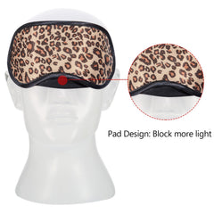 Acfun mascarilla de ojos satén leopardo, vista lateral con bloqueo ligero.
