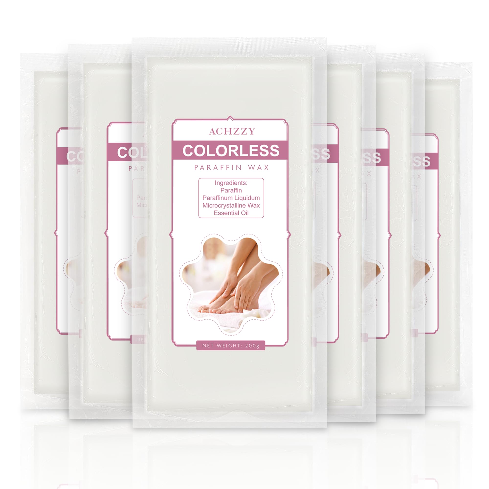 Achzzy parafina natural refills 6-pack en empaque, ideal para tratamiento suave.