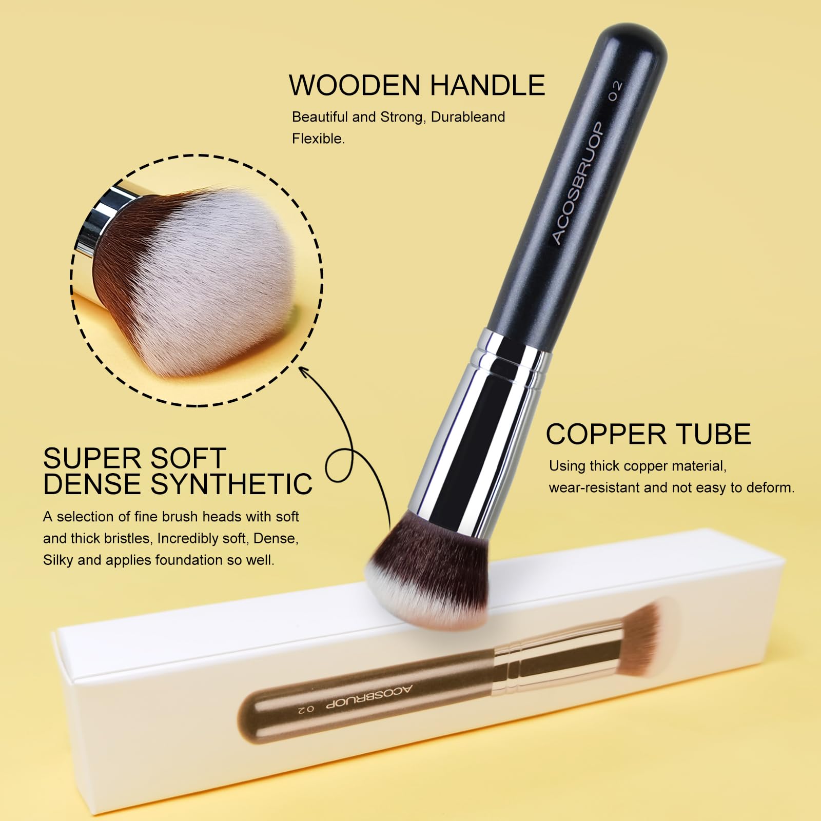 ACOSBRUOP brocha maquillaje suave y densa para tono uniforme.