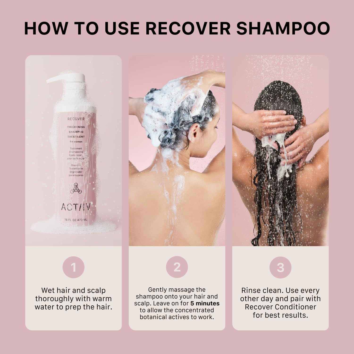 Cabello con volumen tras usar ACTIIV Recover Thickening Shampoo.