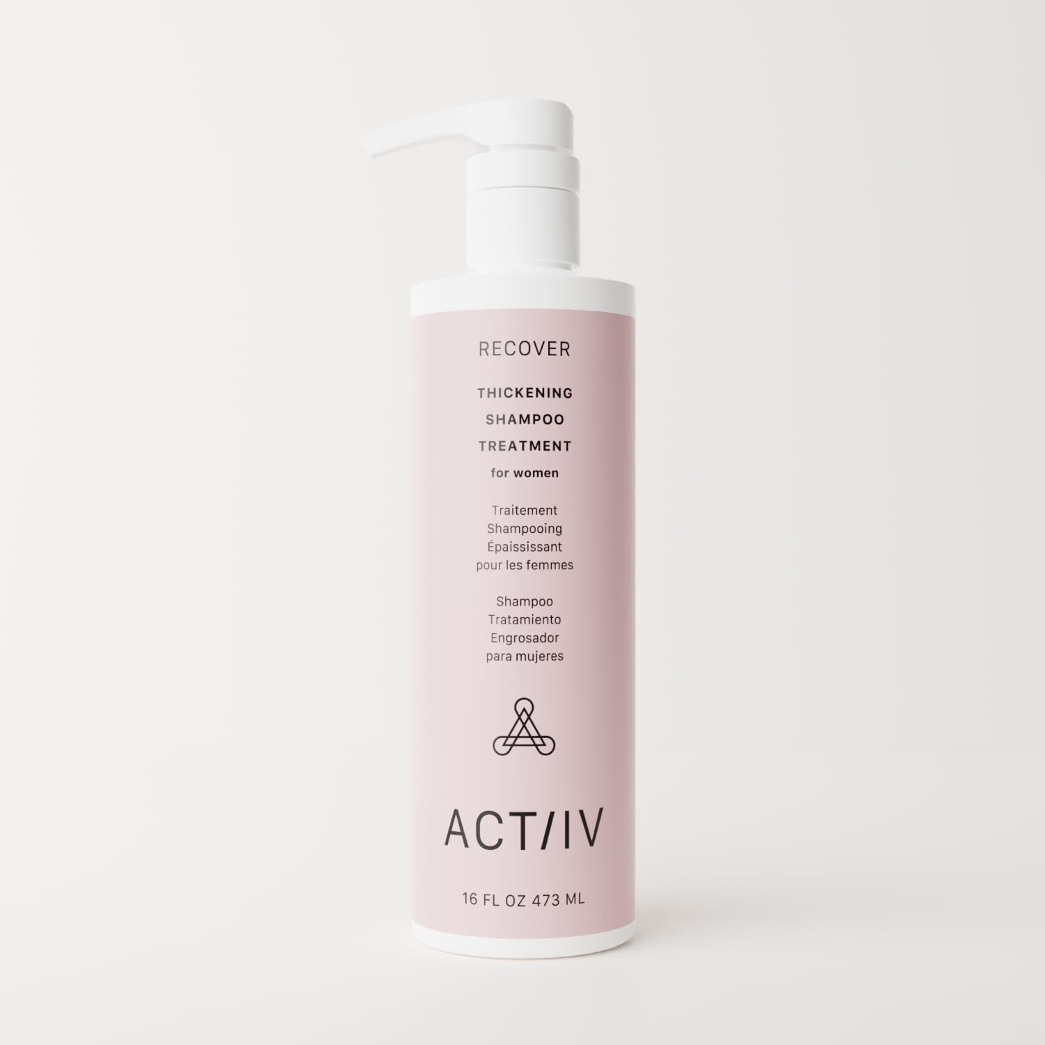 Etiqueta del ACTIIV Recover Thickening Shampoo con detalles veganos.