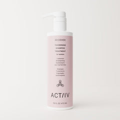 Etiqueta del ACTIIV Recover Thickening Shampoo con detalles veganos.