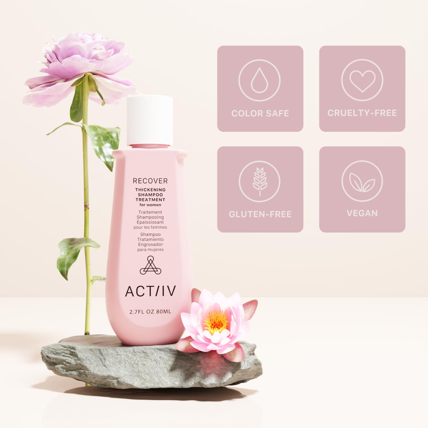 ACTIIV Recover cabello seco con brillo saludable tras uso.